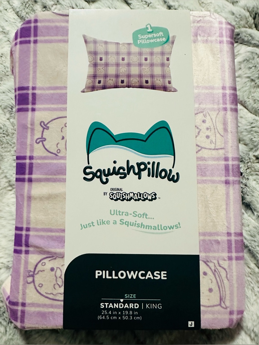 Squishmallows Lavender Plaid Pillowcase
